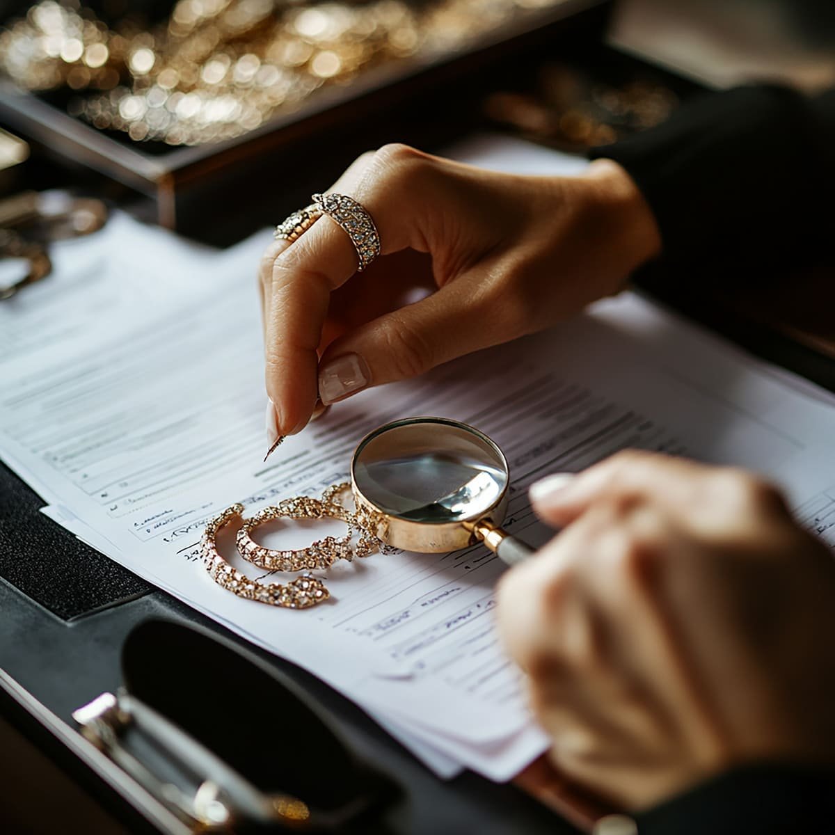Exibição de coleção de joias elegantes.