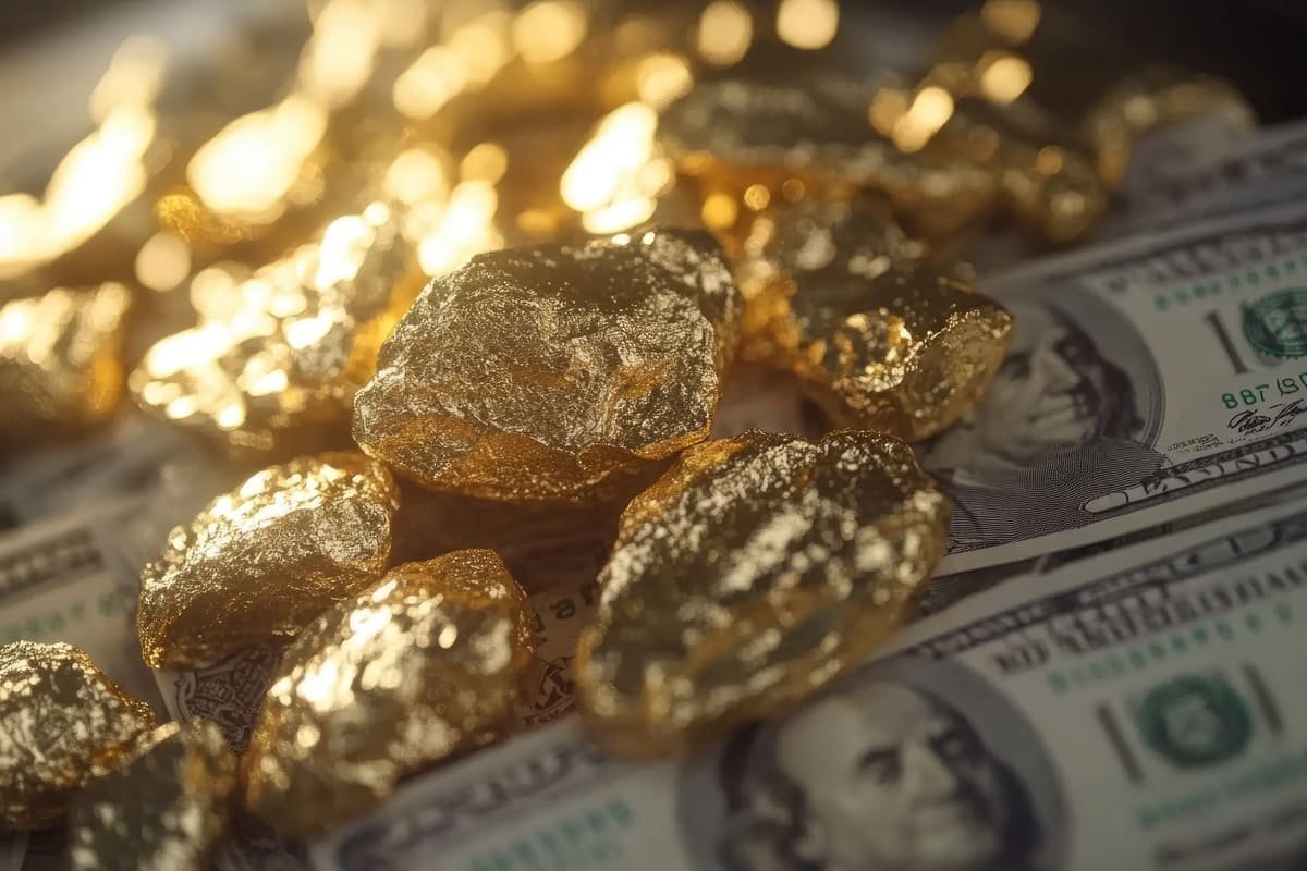 peças de ouro e notas de dólar - conceito de negócios.